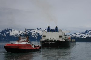 Crowley Enhanced Tractor Tug Nanuq Tethered to Tanker Alaskan Legend - Photo by Alan Sorum